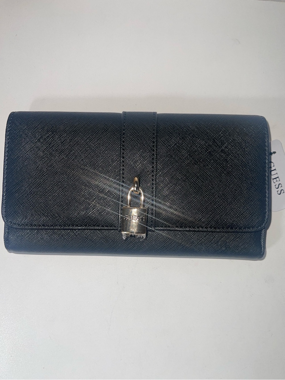 Guess Large Black Saffiano Padlock Clutch Wallet